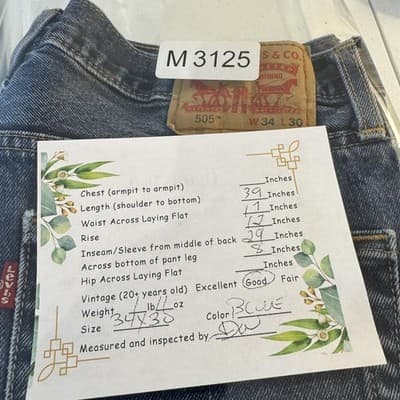 Levis 505 Jeans Mens 34x29 (34x30) Blue Medium Wash Straight Leg Regular Fit - Thumbnail 10