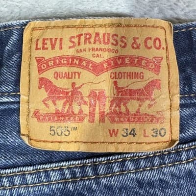 Levis 505 Jeans Mens 34x29 (34x30) Blue Medium Wash Straight Leg Regular Fit - Thumbnail 4