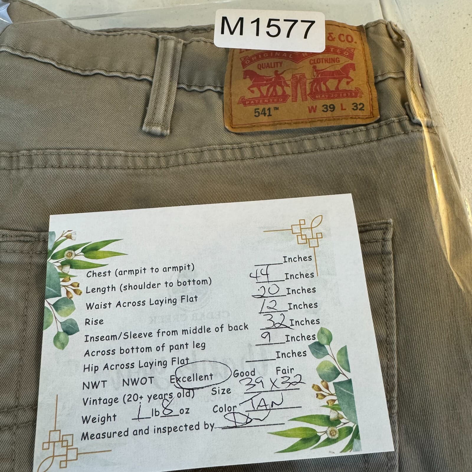 Levi's 541 Men's Jeans 39x32 Beige Stretch Mid-Rise Straight Leg - Thumbnail 8