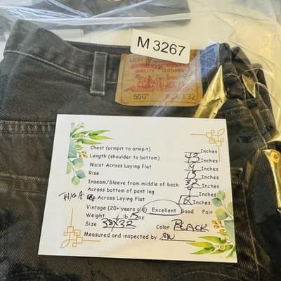 Vintage Levis 550 Jeans Mens 38x32 Black Charcoal Wash Relaxed Tapered Denim 90s - Thumbnail 8