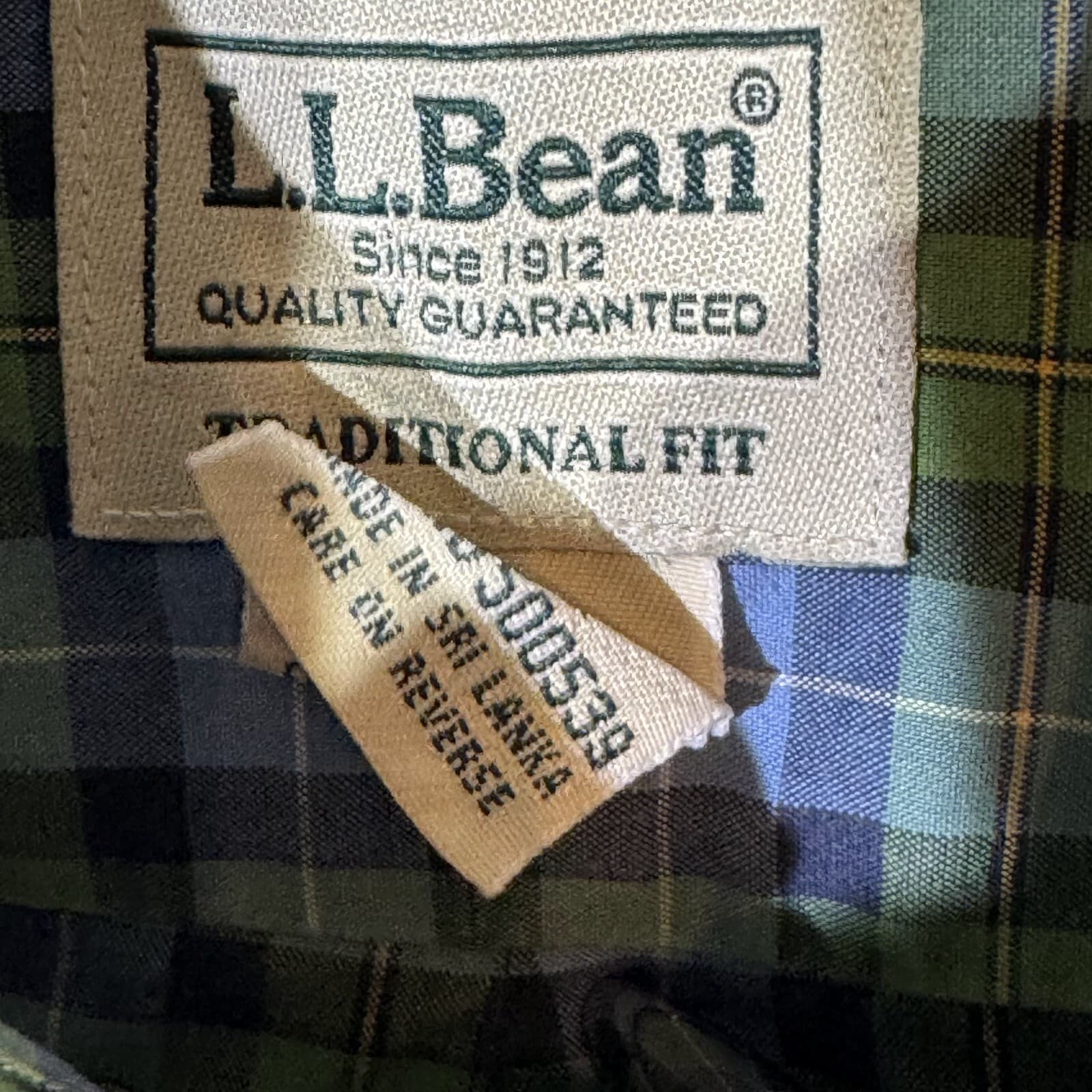 L.L.Bean Men’s Shirt Large Green Blue Plaid 100% Cotton Traditional Fit - Thumbnail 7
