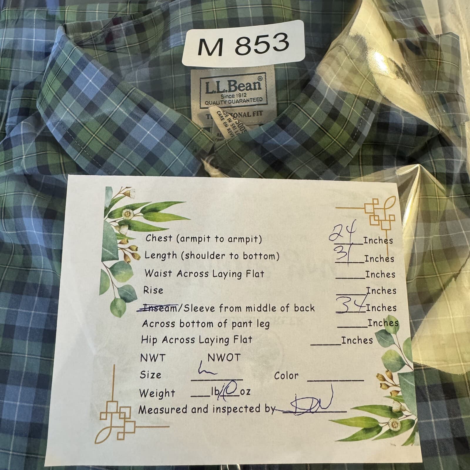 L.L.Bean Men’s Shirt Large Green Blue Plaid 100% Cotton Traditional Fit - Thumbnail 8