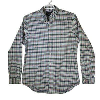 Ralph Lauren Shirt Mens XL Blue Green Orange Plaid Stretch Oxford Slim Fit Polo - Image 1