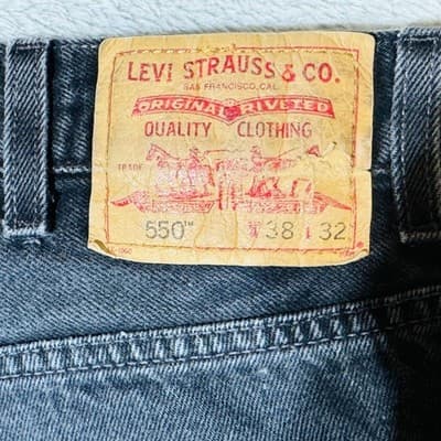 Vintage Levis 550 Jeans Mens 38x32 Black Charcoal Wash Relaxed Tapered Denim 90s - Thumbnail 3