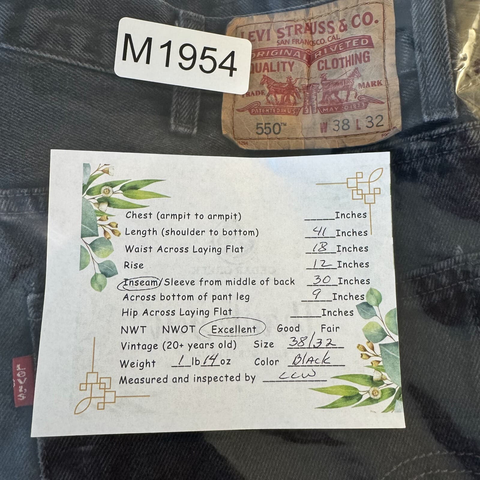 Levi's 550 Men's Jeans 38x32 Black Denim Mid-Rise Relaxed Fit Straight Fly Zip - Thumbnail 6