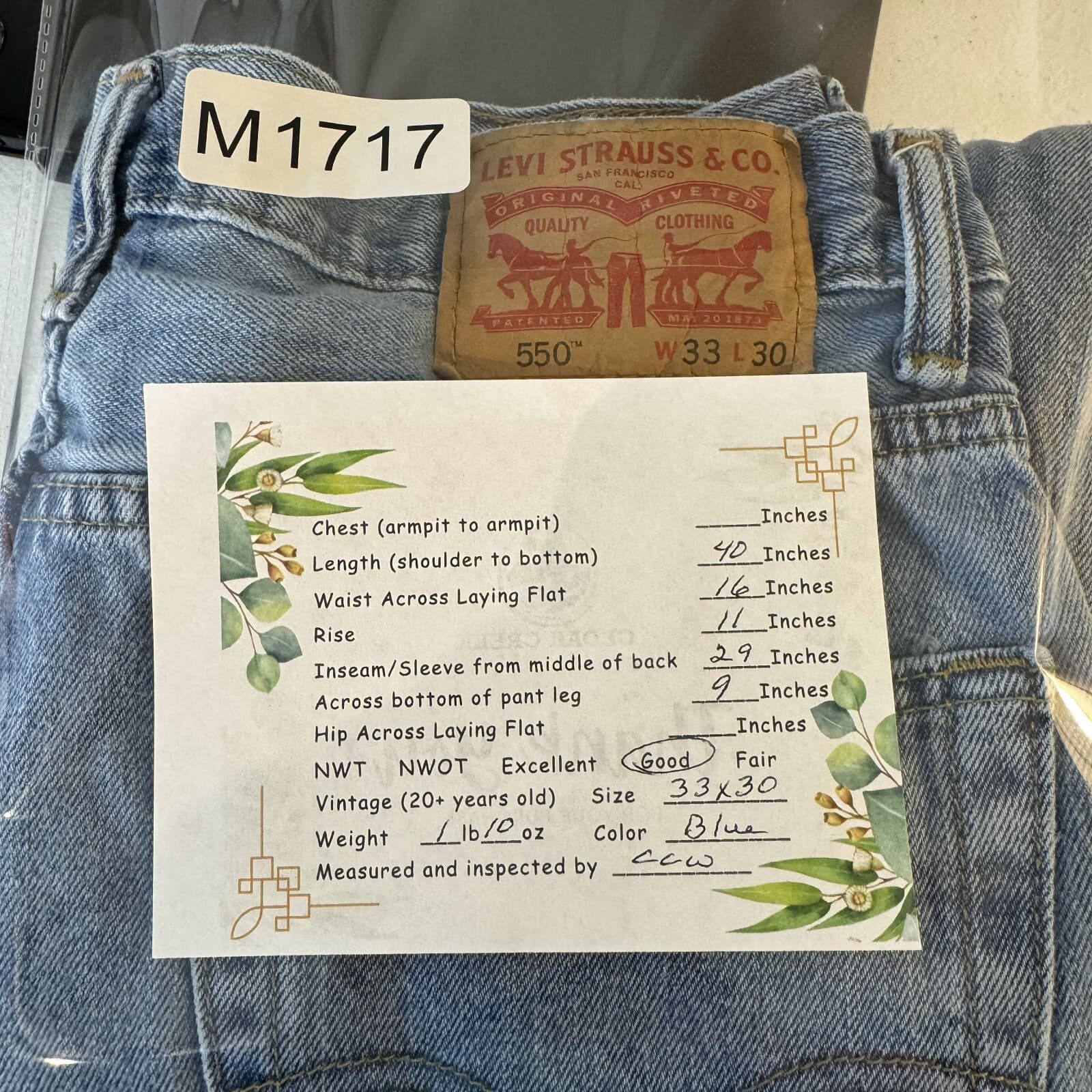 Levi's 550 Men Jeans 33x30 Blue Denim Mid-Rise Relaxed Fit Straight Leg Zip Fly - Thumbnail 8