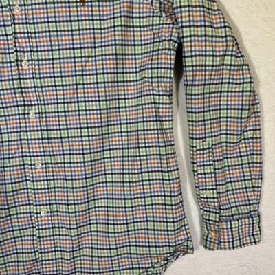 Ralph Lauren Shirt Mens XL Blue Green Orange Plaid Stretch Oxford Slim Fit Polo - Thumbnail 6