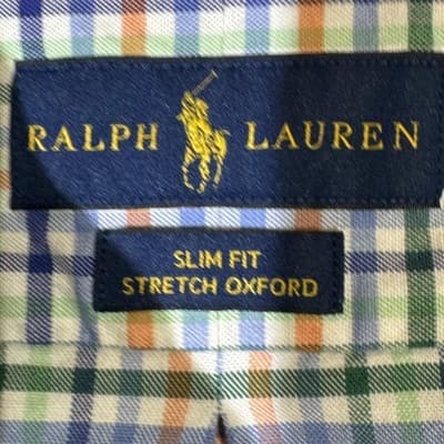 Ralph Lauren Shirt Mens XL Blue Green Orange Plaid Stretch Oxford Slim Fit Polo - Thumbnail 8