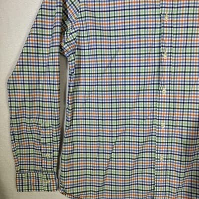 Ralph Lauren Shirt Mens XL Blue Green Orange Plaid Stretch Oxford Slim Fit Polo - Thumbnail 4