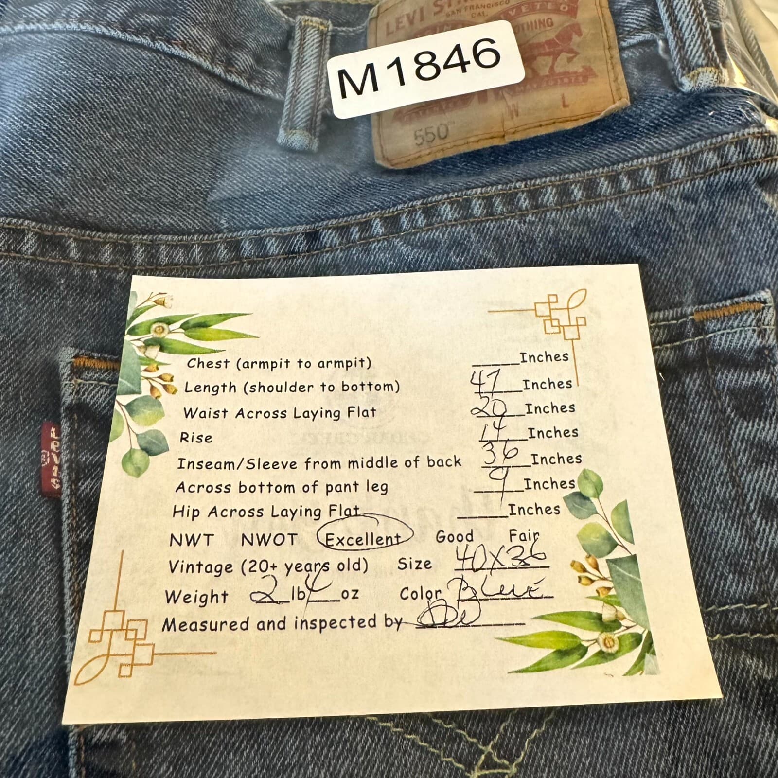 Levi’s 550 Men Jeans 40x36 Blue Denim Relaxed Fit High Rise Straight Zip Fly - Thumbnail 8