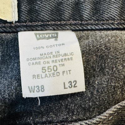 Vintage Levis 550 Jeans Mens 38x32 Black Charcoal Wash Relaxed Tapered Denim 90s - Thumbnail 5