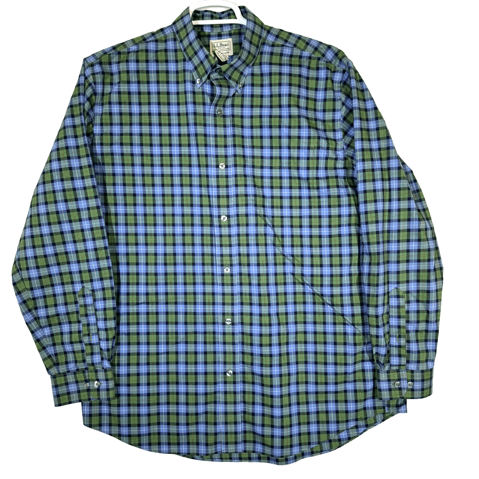 L.L.Bean Men’s Shirt Large Green Blue Plaid 100% Cotton Traditional Fit - Image 1