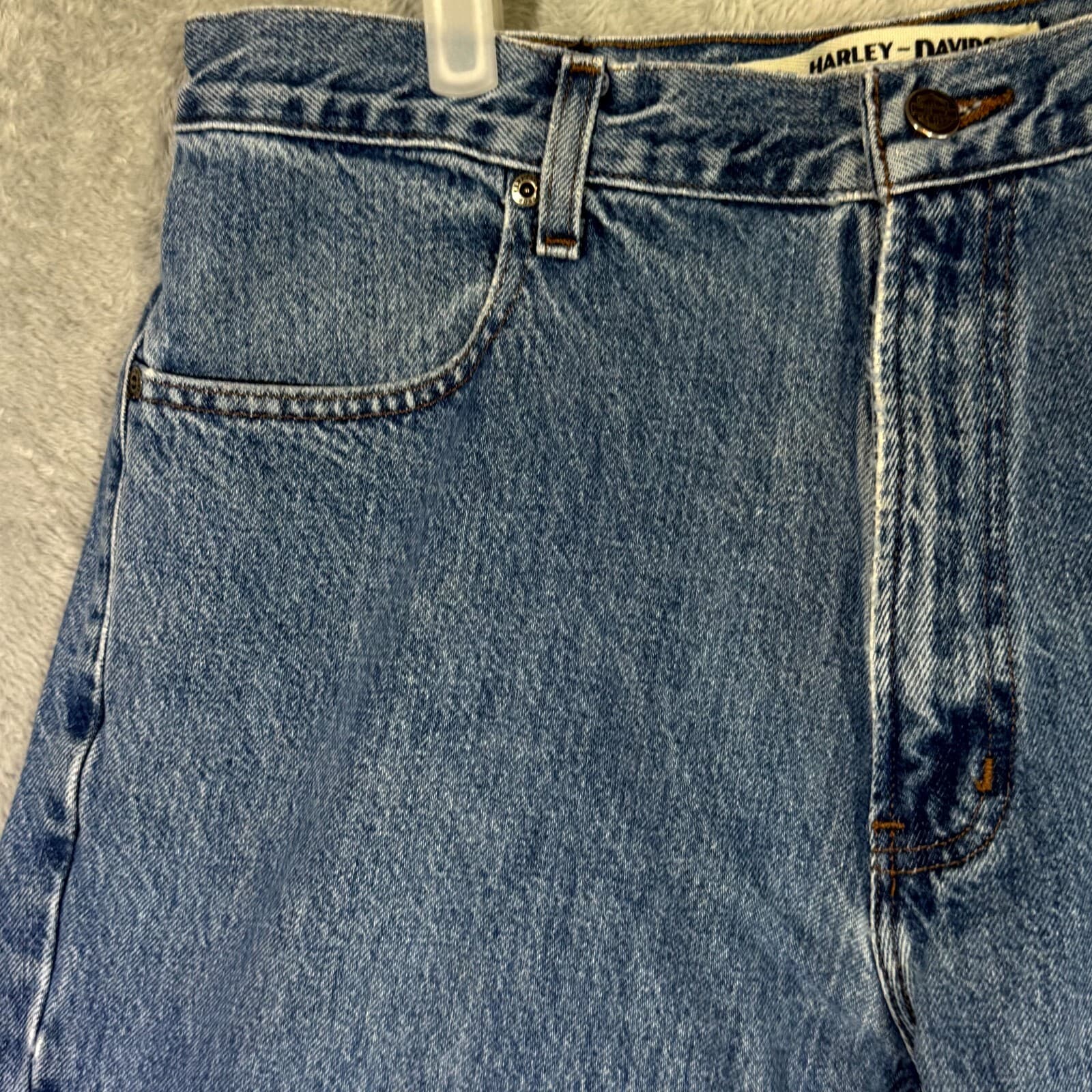 Harley-Davidson Men’s Jeans 36X30 Blue Denim Stone Wash Mid-Rise Straight - Thumbnail 3