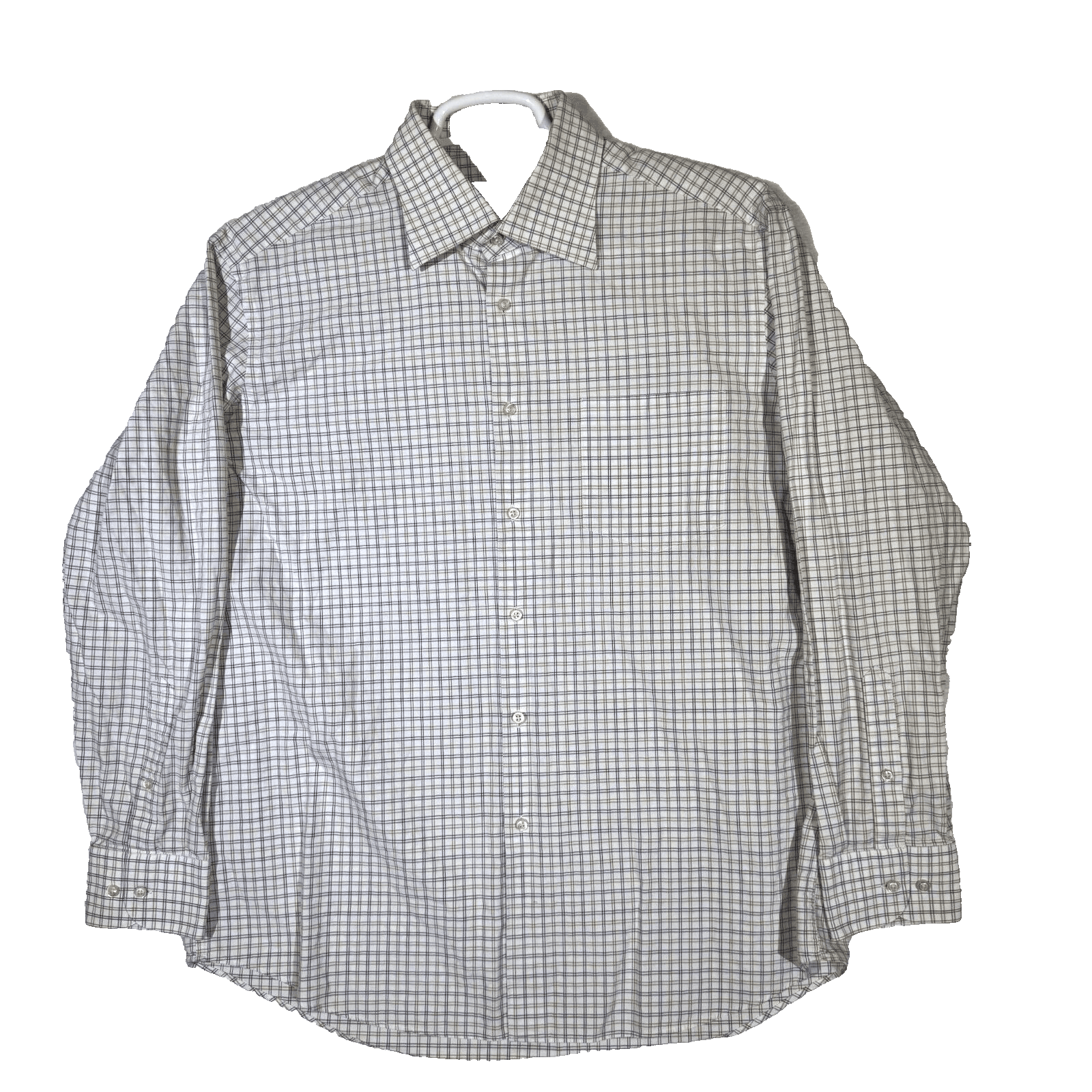 Hugo Boss Men’s Dress Shirt 17 34/35 White Gray Plaid Cotton Long Sleeve - Image 1