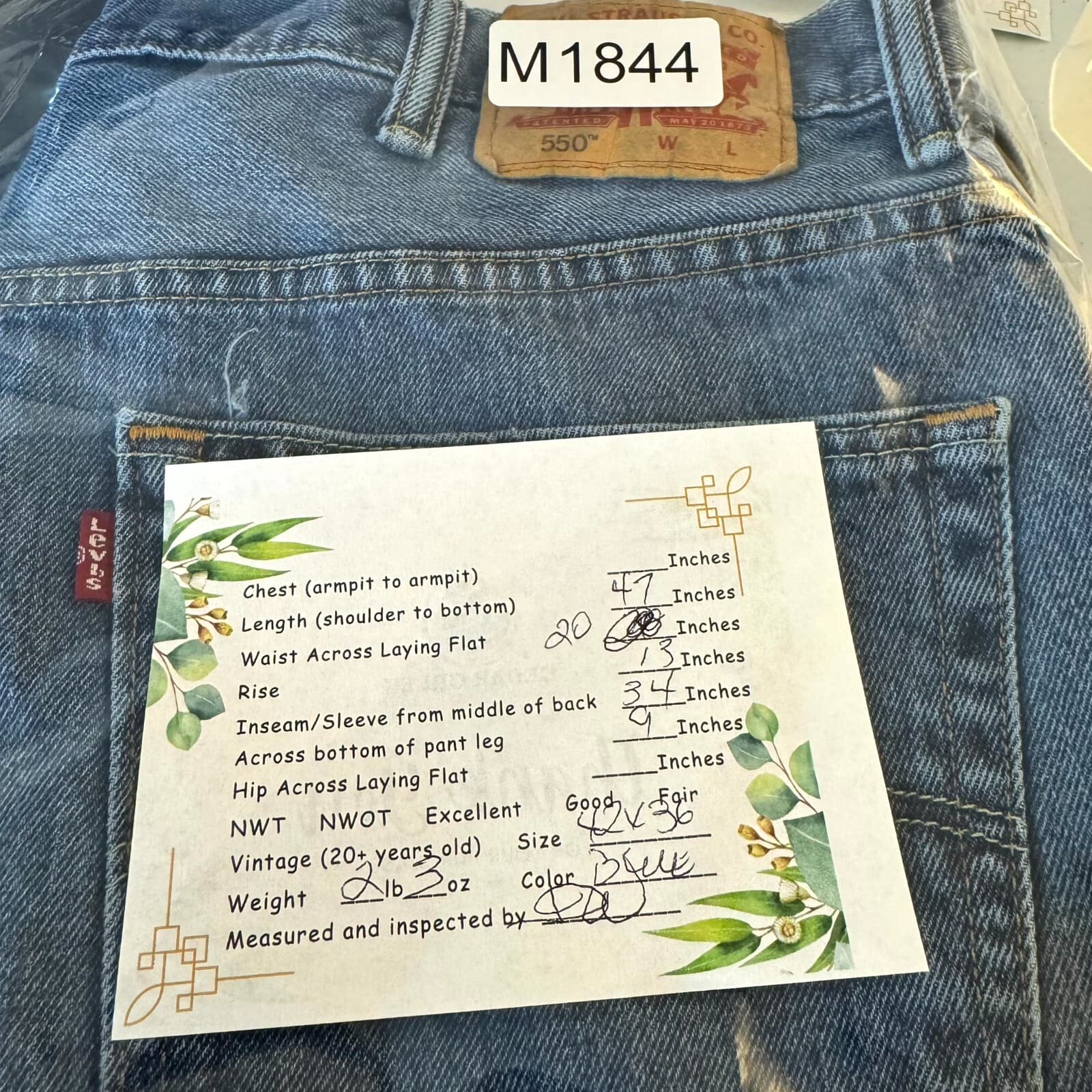 Levi’s 550 Men’s Jeans 42x36 Blue Denim High-Rise Regular Fit Zip Fly - Thumbnail 8