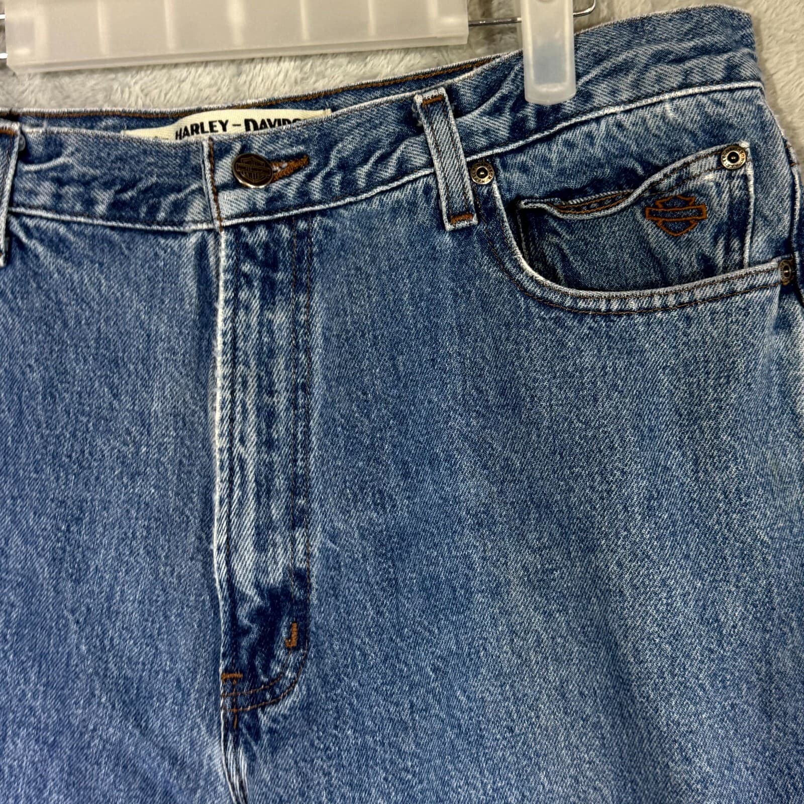 Harley-Davidson Men’s Jeans 36X30 Blue Denim Stone Wash Mid-Rise Straight - Thumbnail 4