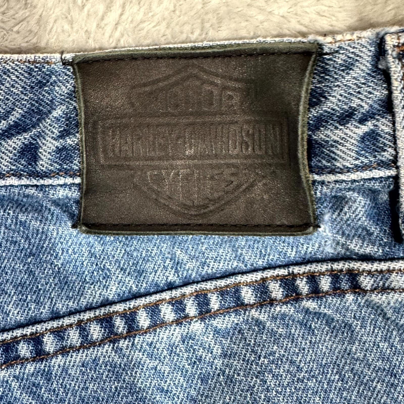 Harley-Davidson Men’s Jeans 36X30 Blue Denim Stone Wash Mid-Rise Straight - Thumbnail 11
