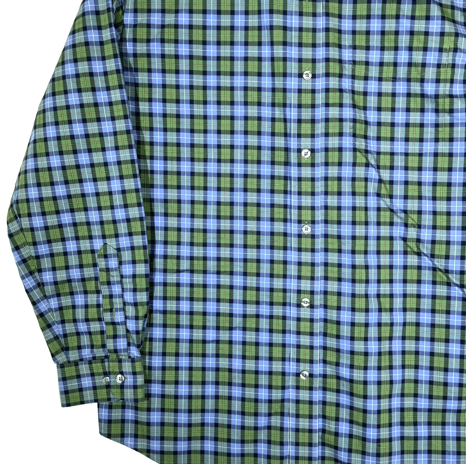 L.L.Bean Men’s Shirt Large Green Blue Plaid 100% Cotton Traditional Fit - Thumbnail 3