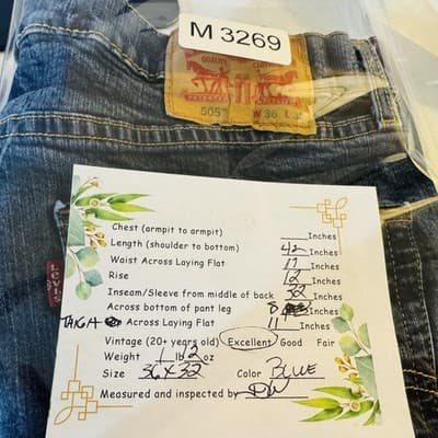 Levis 505 Jeans Mens 36x32 Blue Medium Wash Straight Denim Zip Fly - Thumbnail 9