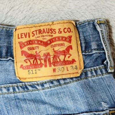 Levis 511 Jeans Mens 30x34 Blue Light Wash Slim Tapered Denim Zip Fly Mid Rise - Thumbnail 4