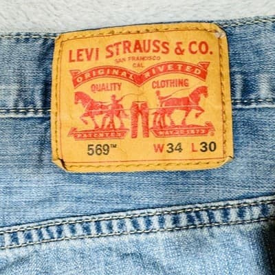 Levis 569 Jeans Mens 34x30 Blue Light Wash Relaxed Straight Denim Mid Rise - Thumbnail 5