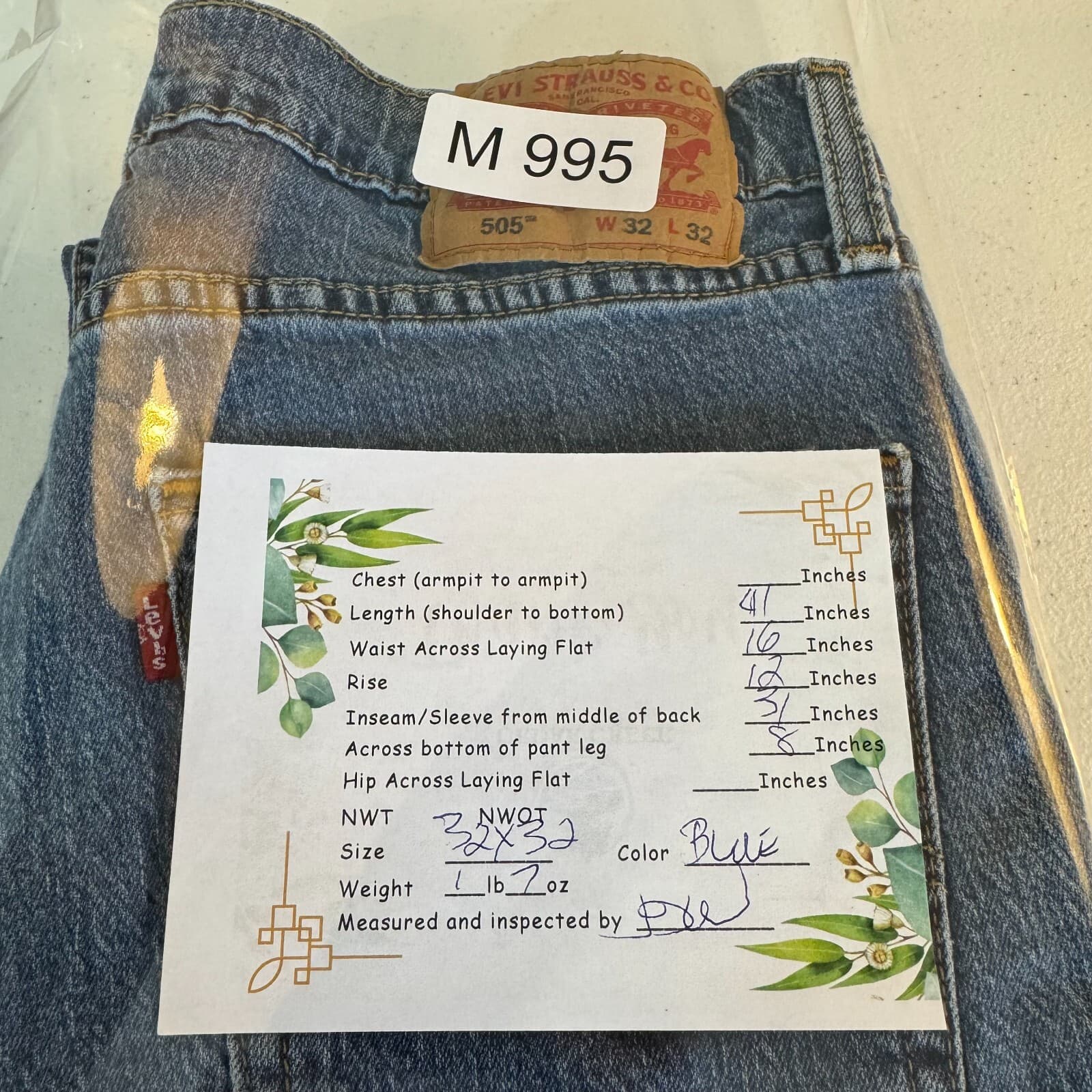 Levis 505 Jeans Mens 32x32 Regular Fit Straight Leg Blue Denim Zip Fly Classic - Thumbnail 13