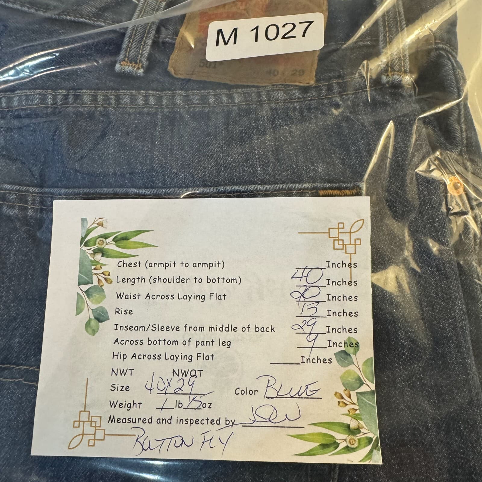 Levi’s 501 Men’s Jeans 40x29 Blue Denim 100% Cotton Button Fly Straight Leg - Thumbnail 9