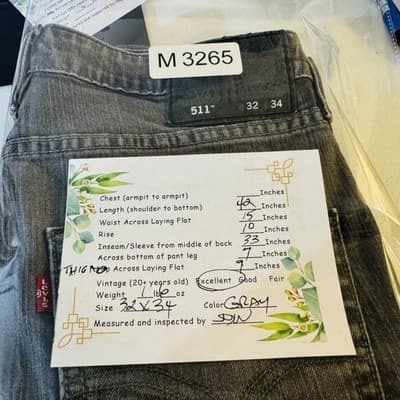 Levis 511 Jeans Mens 32x33 Gray Light Wash Slim Taper Stretch Denim Zip Fly - Thumbnail 10
