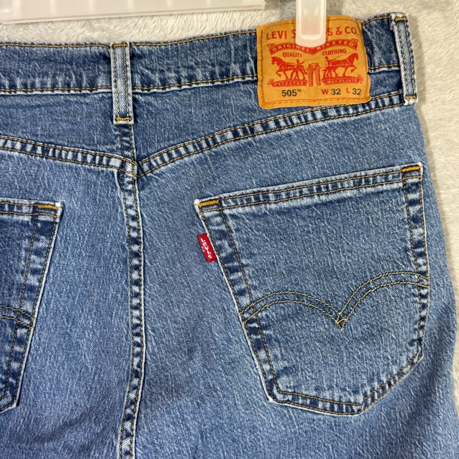 Levis 505 Jeans Mens 32x32 Regular Fit Straight Leg Blue Denim Zip Fly Classic - Thumbnail 7