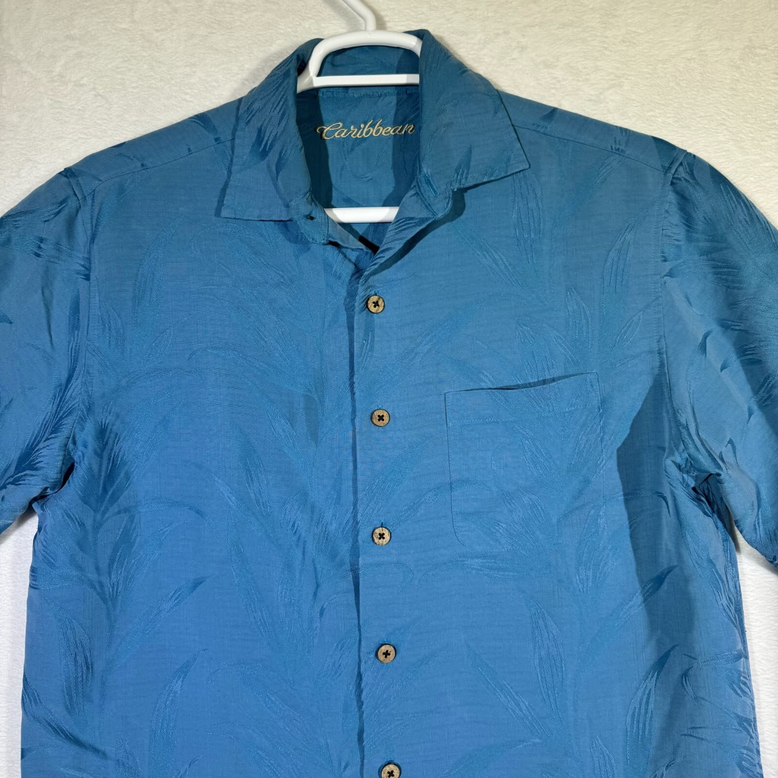 Caribbean Men’s Medium Teal Blue Tropical Hawaiian Shirt – 100% Polyester, Light - Thumbnail 5