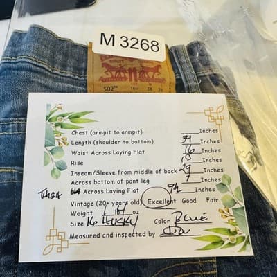 Vintage Levis 502 Jeans Mens 34x28 Blue Medium Wash Tapered Denim Stretch - Thumbnail 10