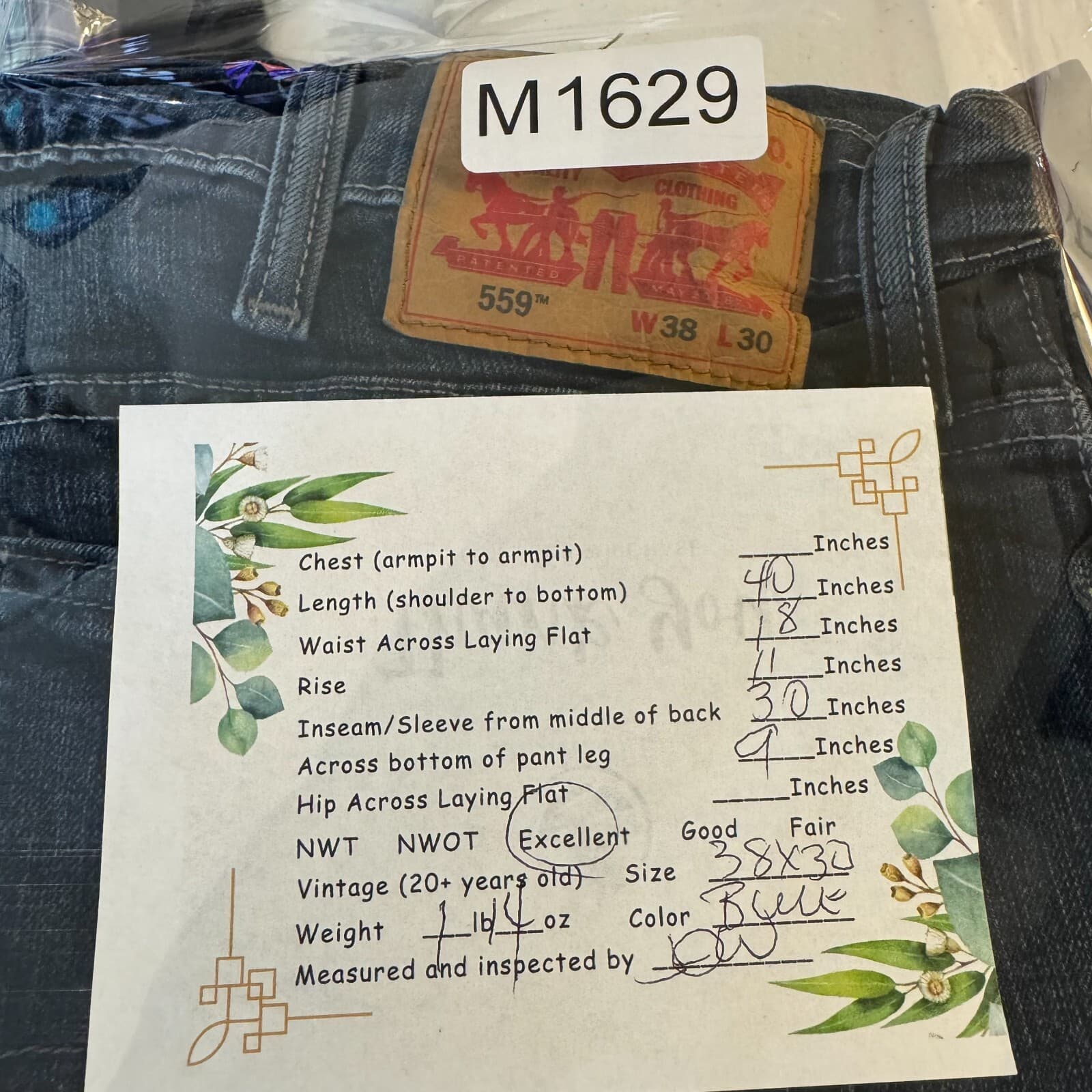 Levi's 559 Men's Jeans 38x30 Blue Denim Relaxed Straight Leg Whiskered - Thumbnail 8