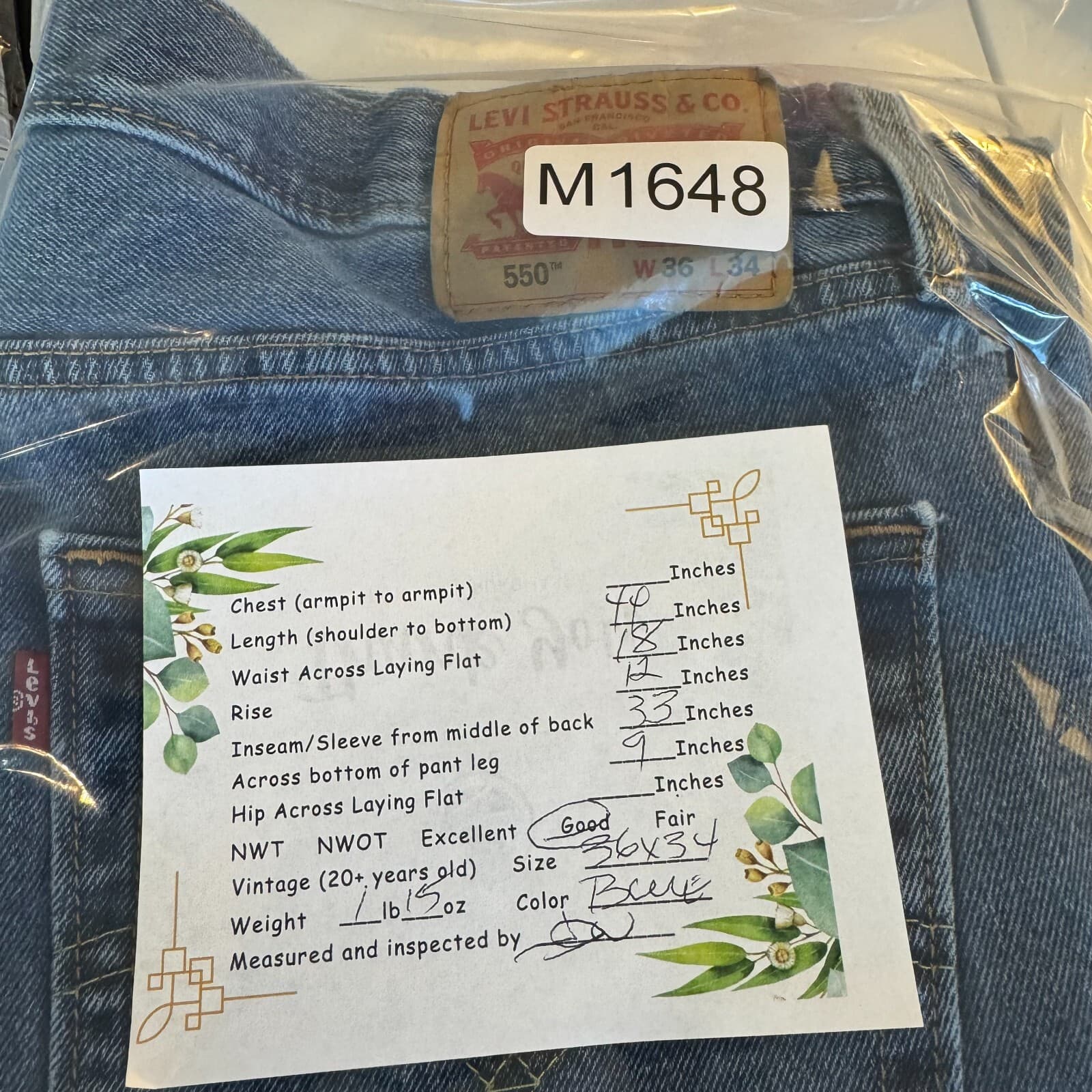 Levi's 550 Men's Jeans 36X34 Blue Denim Mid-Rise Relaxed Fit - Thumbnail 8