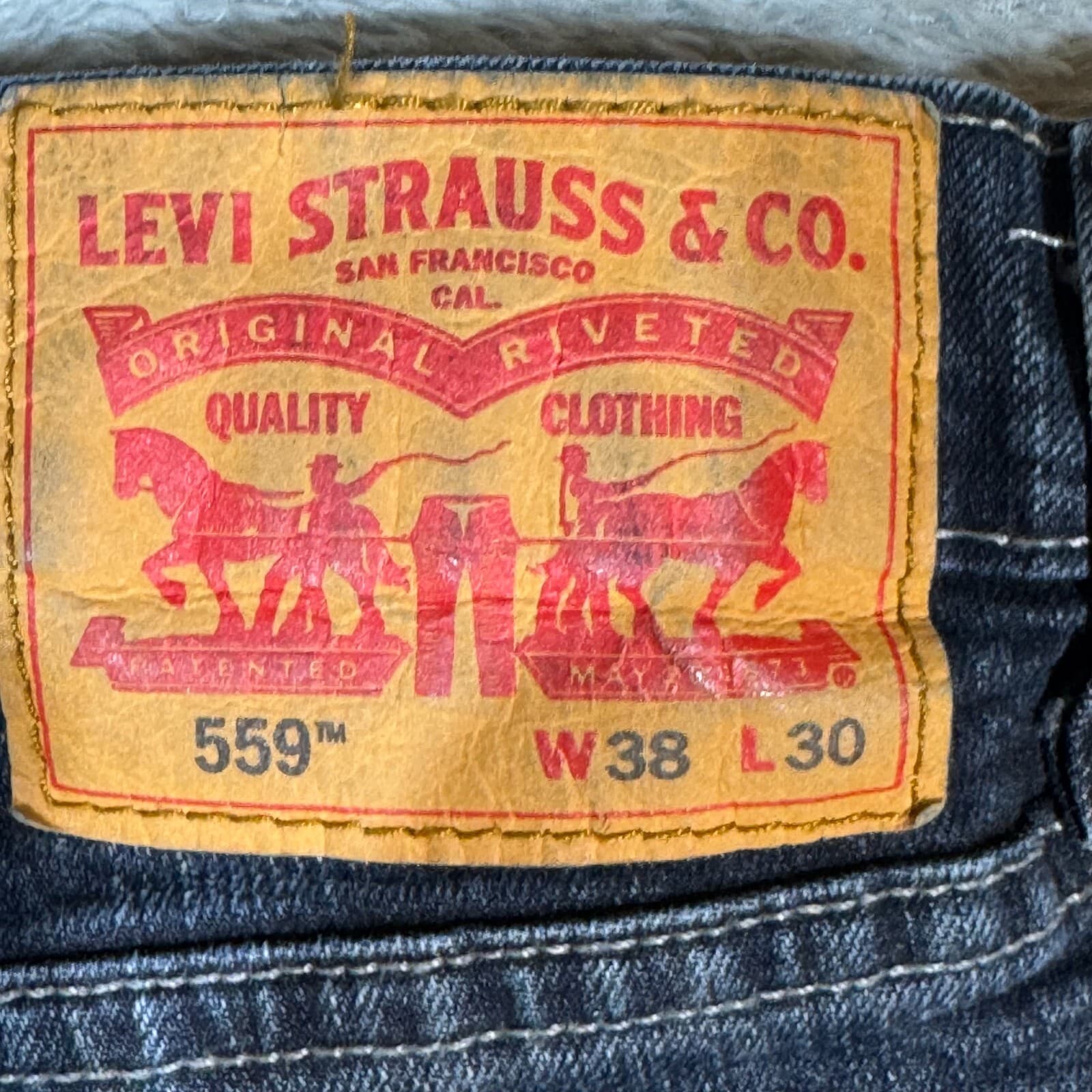Levi's 559 Men's Jeans 38x30 Blue Denim Relaxed Straight Leg Whiskered - Thumbnail 10