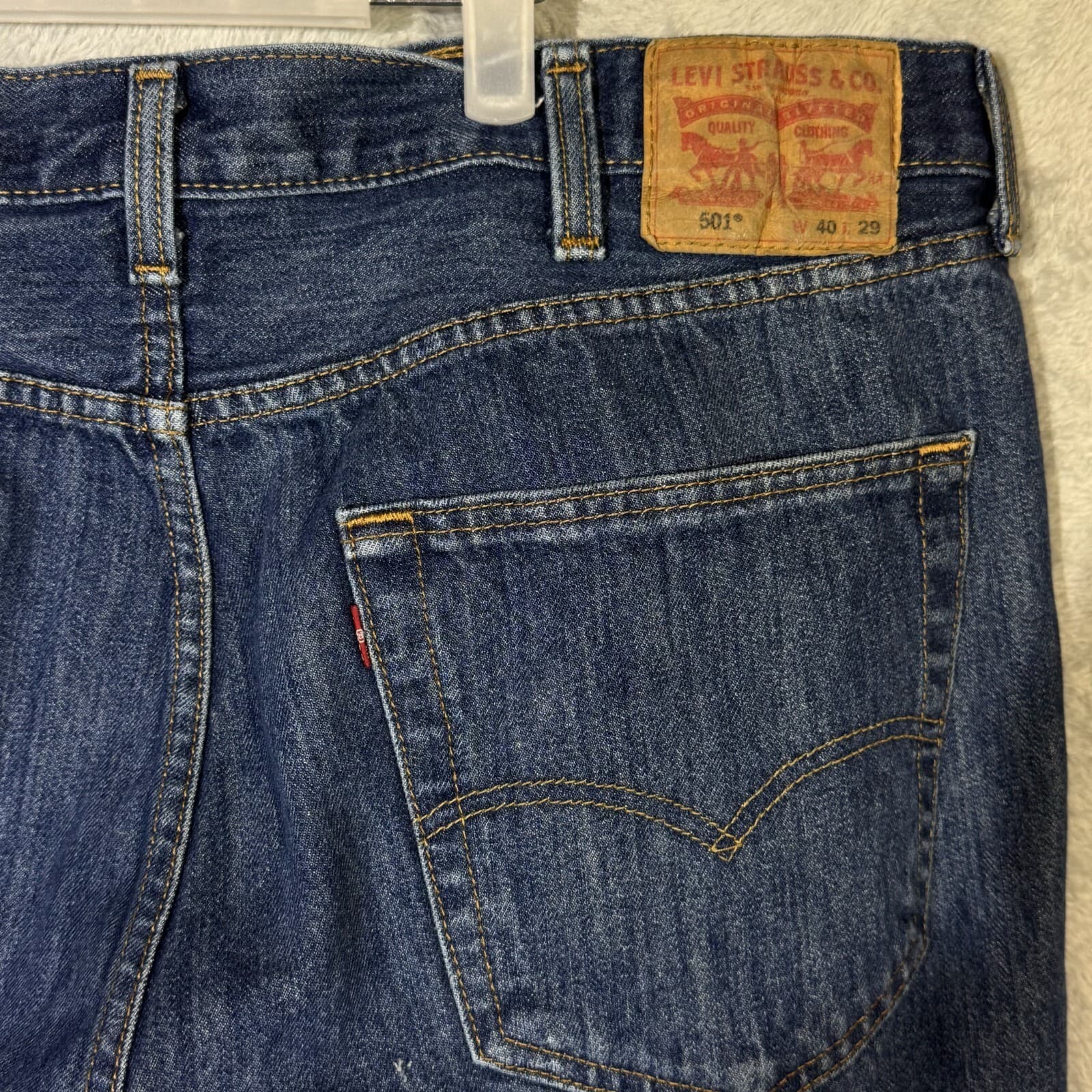 Levi’s 501 Men’s Jeans 40x29 Blue Denim 100% Cotton Button Fly Straight Leg - Thumbnail 8