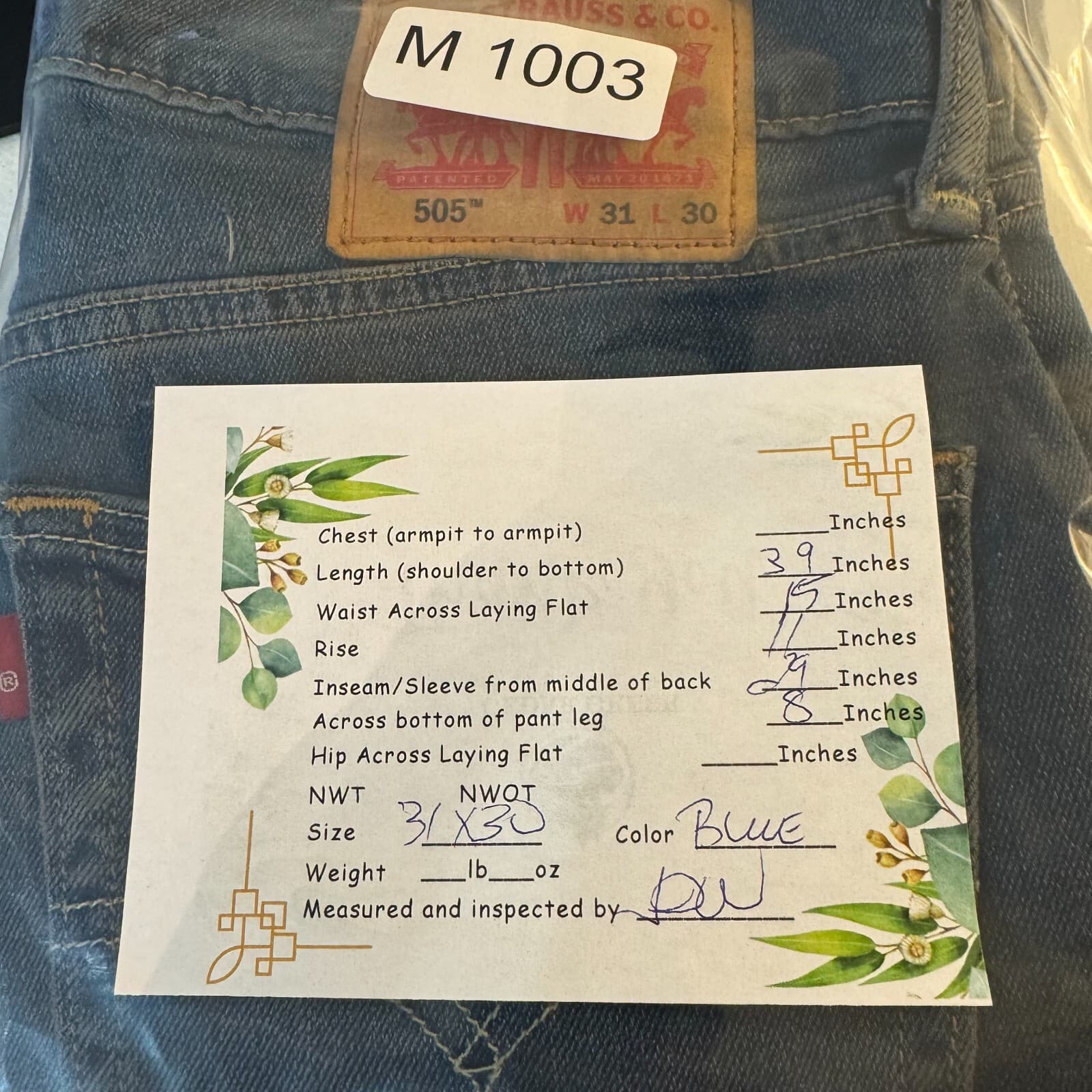 Levi’s 505 Men’s Jeans 31x30 Blue Denim Regular Fit Mid-Rise Straight Leg - Thumbnail 9