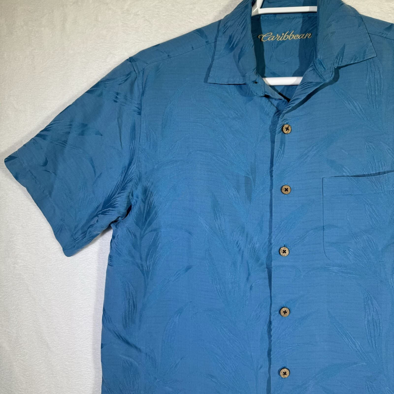 Caribbean Men’s Medium Teal Blue Tropical Hawaiian Shirt – 100% Polyester, Light - Thumbnail 4