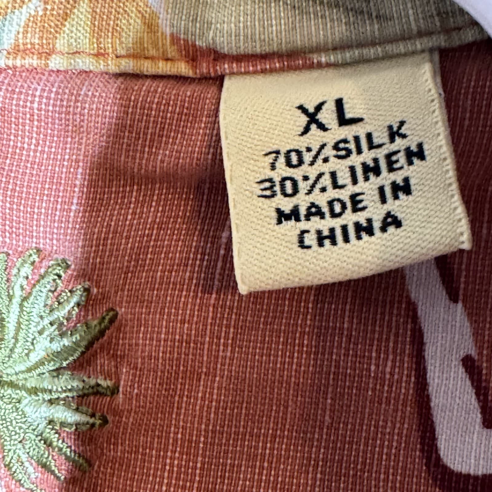 Caribbean Men’s XL Brown Silk-Linen Tropical Hawaiian Shirt Lightweight Button - Thumbnail 14