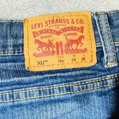 Vintage Levis 502 Jeans Mens 34x28 Blue Medium Wash Tapered Denim Stretch - Thumbnail 4