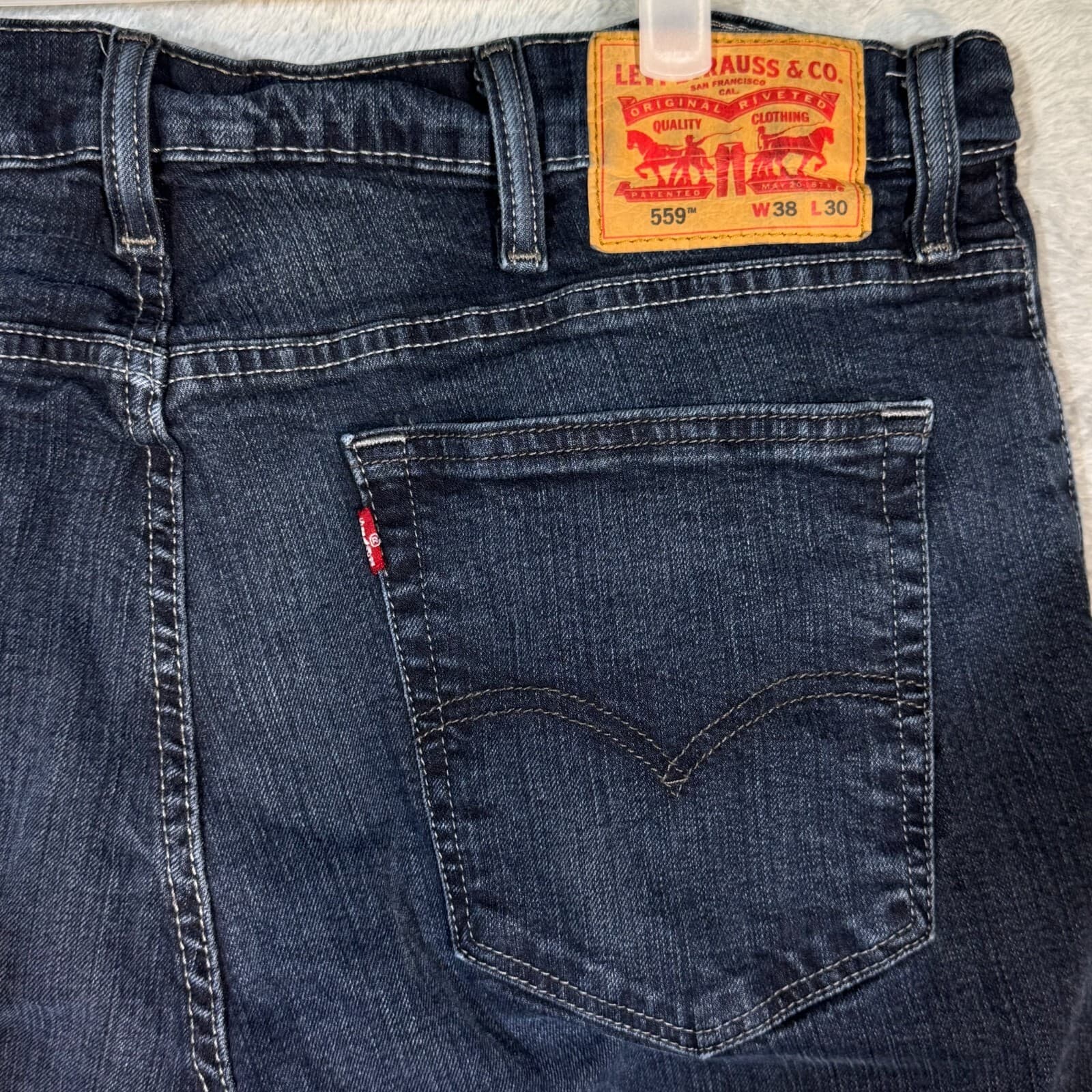 Levi's 559 Men's Jeans 38x30 Blue Denim Relaxed Straight Leg Whiskered - Thumbnail 7