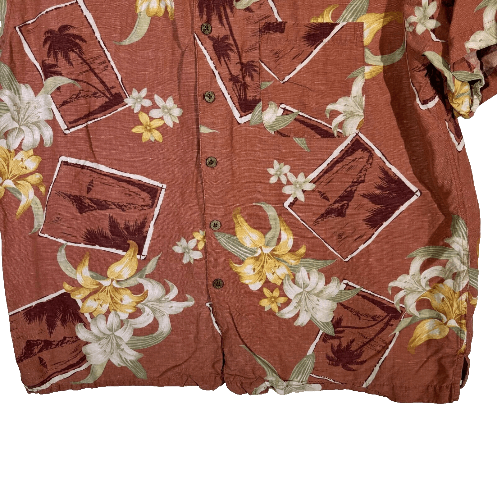 Caribbean Men’s XL Brown Silk-Linen Tropical Hawaiian Shirt Lightweight Button - Thumbnail 3