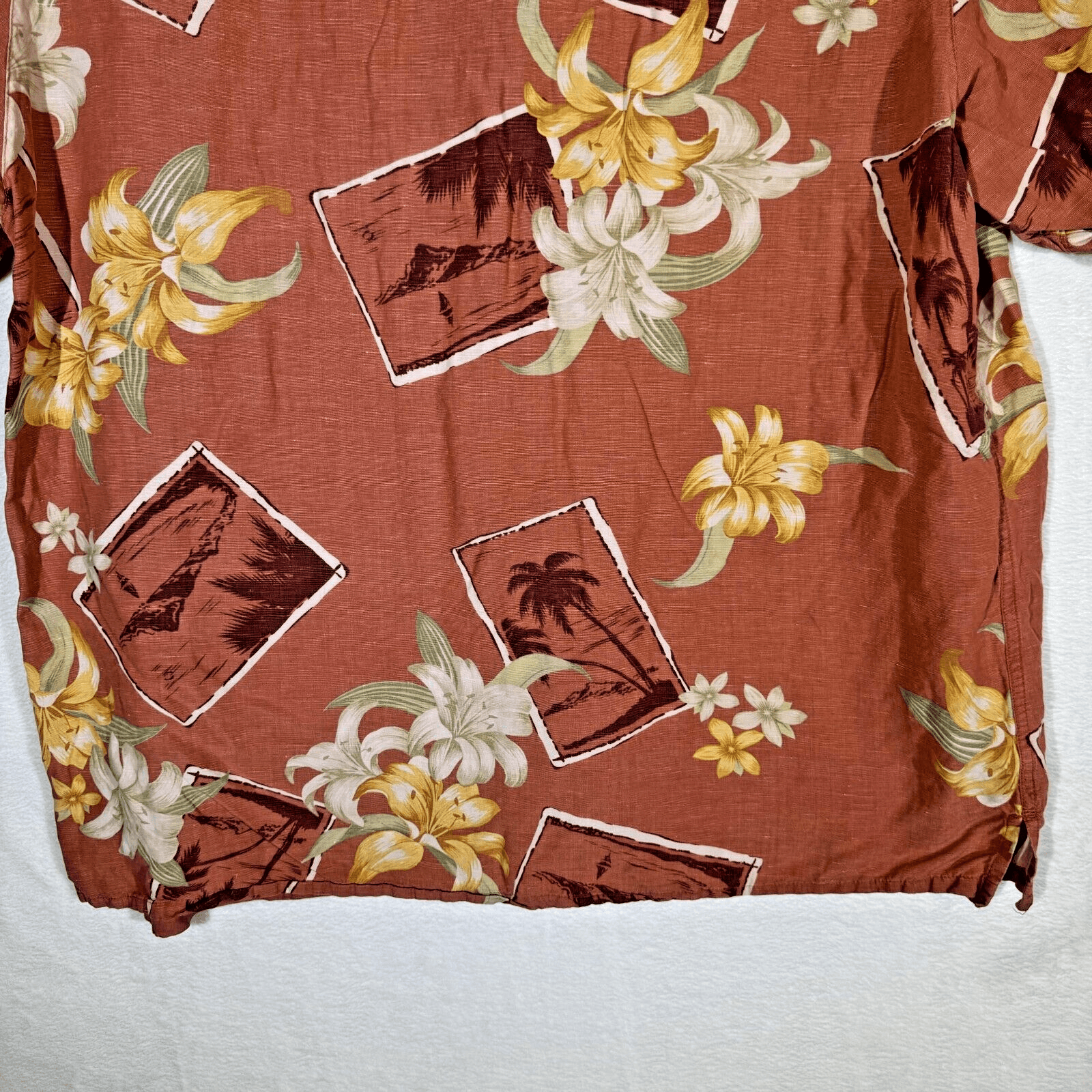 Caribbean Men’s XL Brown Silk-Linen Tropical Hawaiian Shirt Lightweight Button - Thumbnail 10