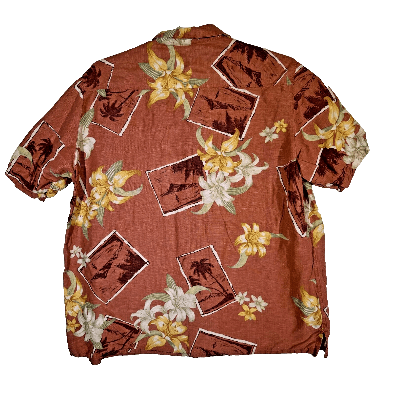 Caribbean Men’s XL Brown Silk-Linen Tropical Hawaiian Shirt Lightweight Button - Thumbnail 2