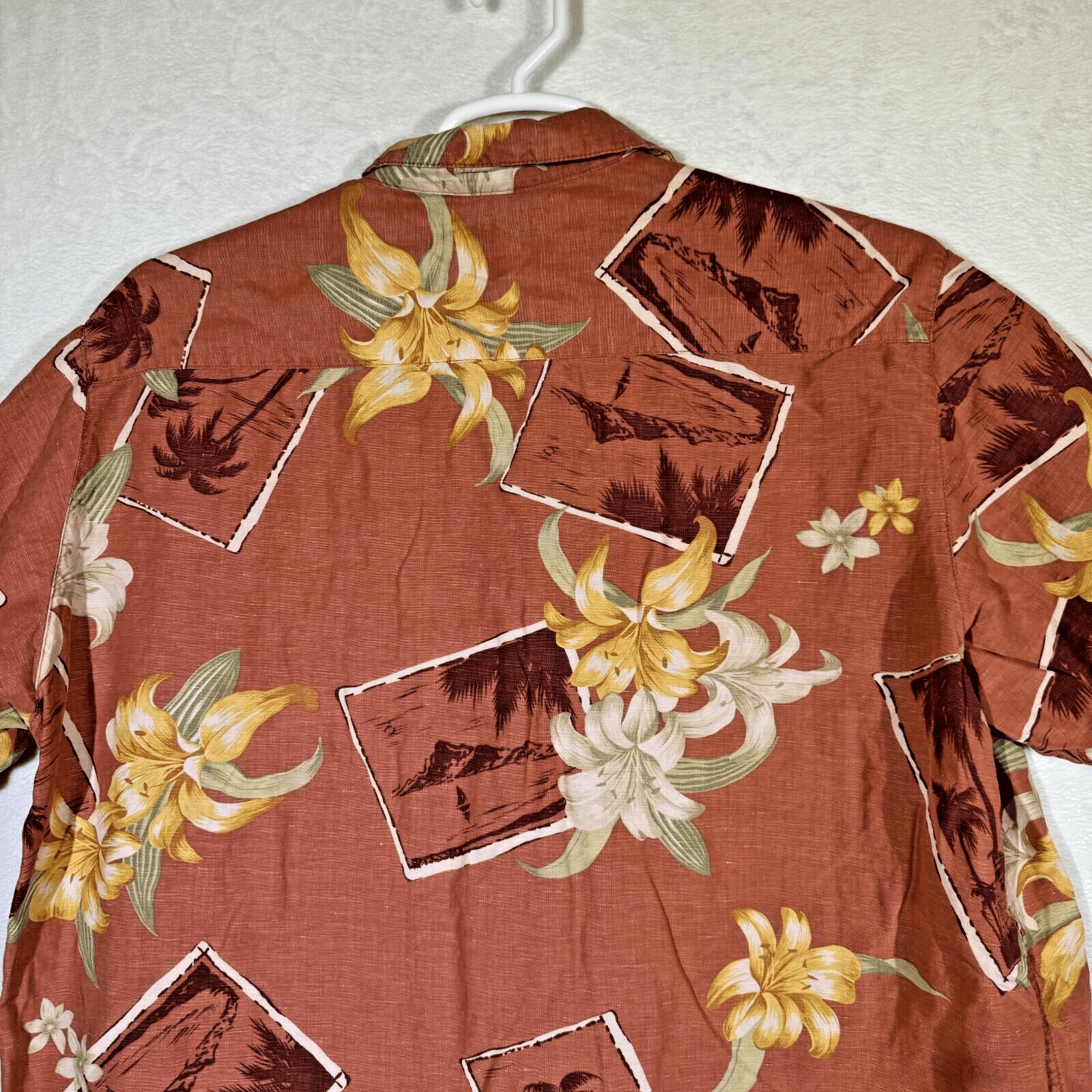 Caribbean Men’s XL Brown Silk-Linen Tropical Hawaiian Shirt Lightweight Button - Thumbnail 12