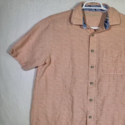 Caribbean Shirt Mens Large Linen Short Sleeve Button Up Pocket Casual - Thumbnail 4