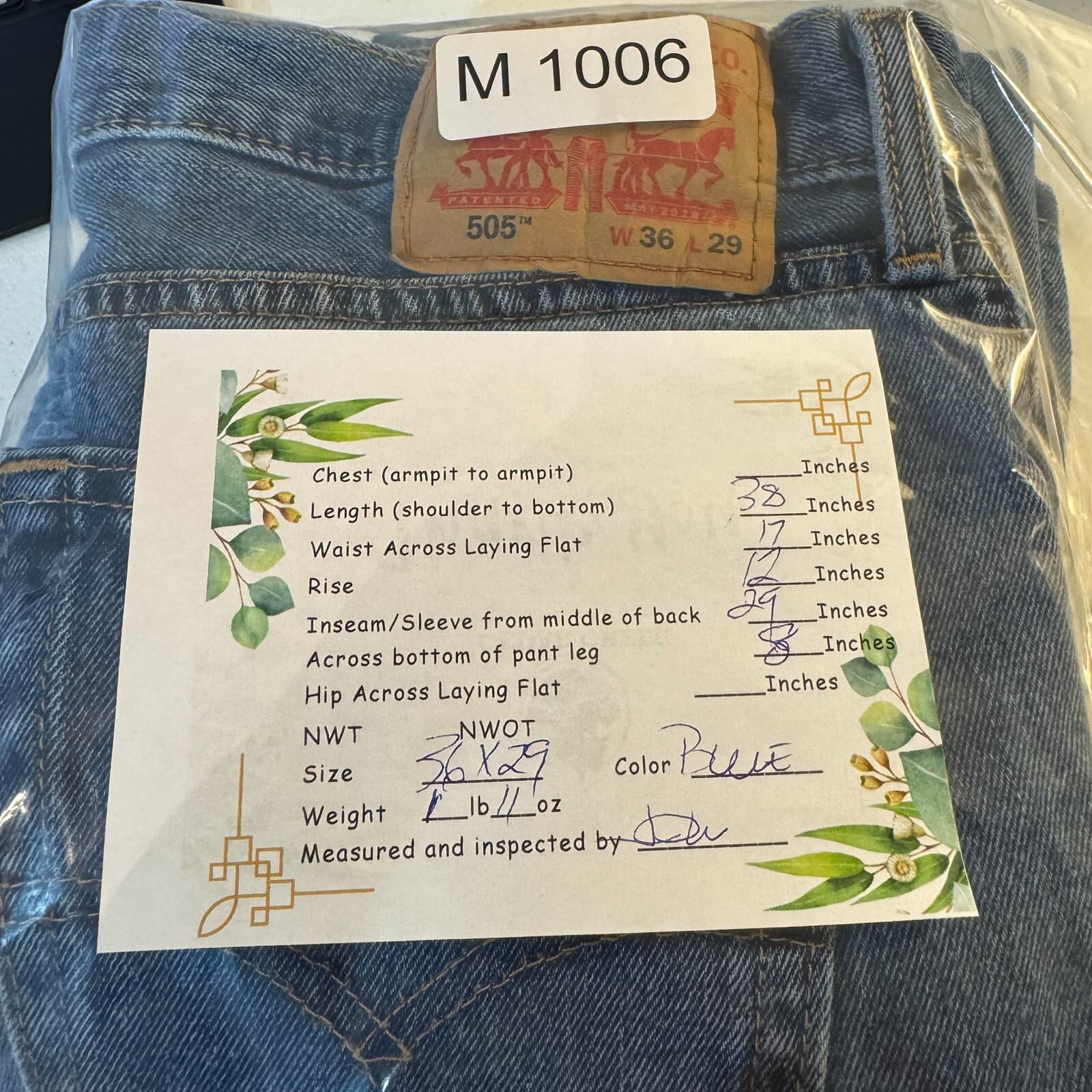 Levis 505 Jeans Mens 36x29 Regular Fit Straight Leg Blue Denim Zip Fly Classic - Thumbnail 9