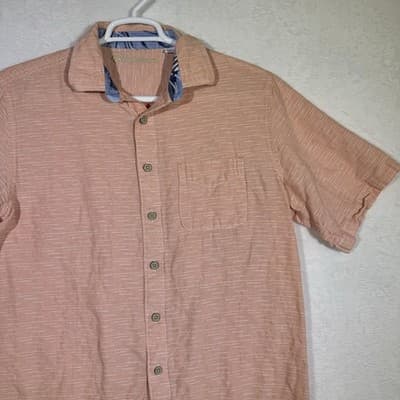 Caribbean Shirt Mens Large Linen Short Sleeve Button Up Pocket Casual - Thumbnail 6