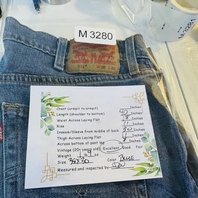 Levis 511 Jeans Mens 38x30 Blue Medium Wash Slim Taper Stretch Denim Zip Fly - Thumbnail 10