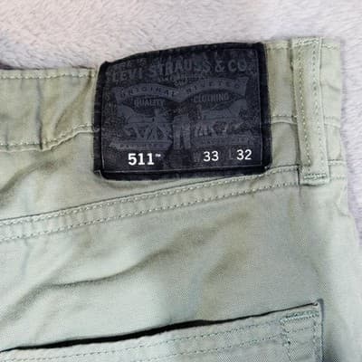 Levis 511 Jeans Mens 33x32 Green Slim Tapered Denim Stretch Zip Fly Mid Rise - Thumbnail 4