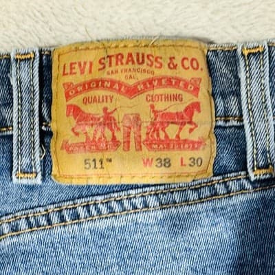 Levis 511 Jeans Mens 38x30 Blue Medium Wash Slim Taper Stretch Denim Zip Fly - Thumbnail 4